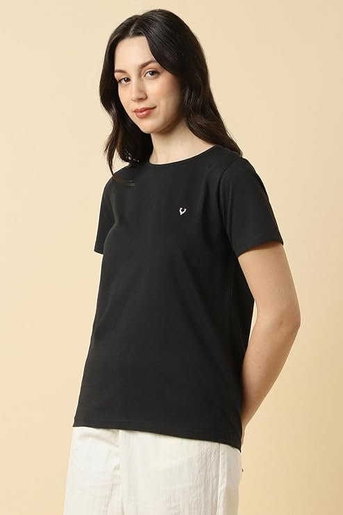 Allen Solly Women’s Solid Round Neck T‑Shirt | Regular Fit | Soft Cotton | Everyday Casual Essential - Image 3