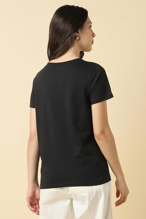 Allen Solly Women’s Solid Round Neck T‑Shirt | Regular Fit | Soft Cotton | Everyday Casual Essential - Image 2